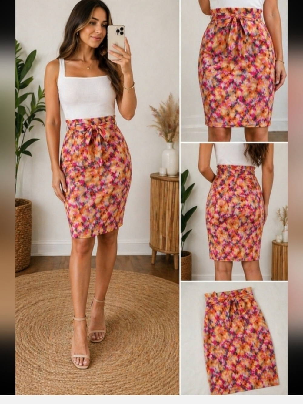 Hugo boss multicolor skirt 100% cotton belted size 12